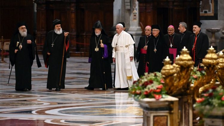 Pope Francis and the Christian leaders of Lebanon during the Day of Prayer on Thursday