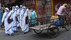 Nuns from the Missionaries of Charity go about their work in Kolkata, India