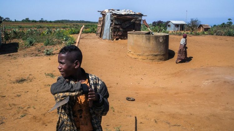 Rain-water tanks in a village in drought-striken Madagascar