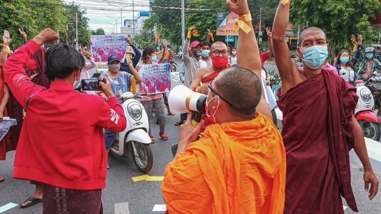 Pro-democracy demonstrators protest against the junta in Mandalay , Myanmar. 