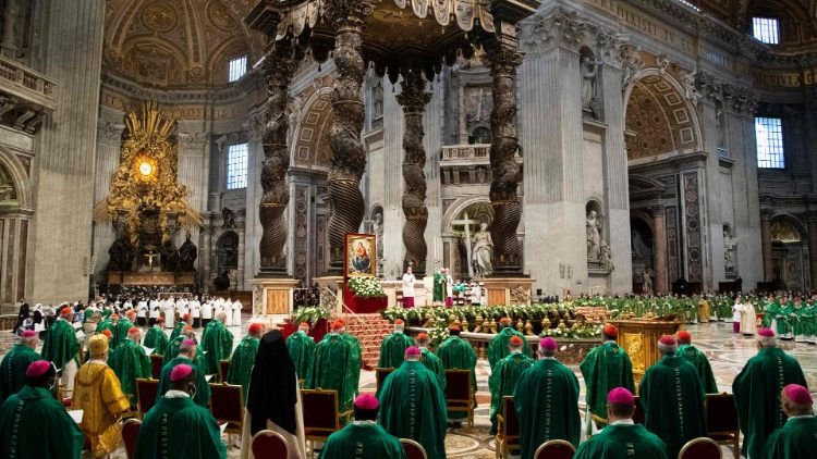 Pope Francis presides at Mass for the opening of the Synod of Bishops on 10 October 2021 at St. Peter's Basilica