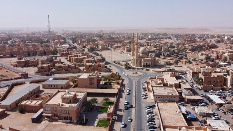Vue aérienne de Ghadamès, ville et oasis du désert en Libye, à 650 km de Tripoli, à la frontière de la Tunisie et de l’Algérie, le 19 octobre 2021. 