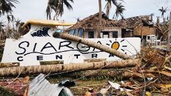 A house devastated by Typhoon Rai in Siargao island, Philippines