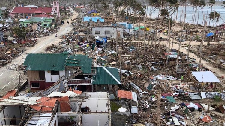 Destruction caused by Typhoon Rai in Burgos town, Siargao island. 