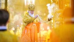 O Patriarca ortodoxo Kirill em celebração na Catedral de Cristo Salvador em Moscou, em 27 de fevereiro de 2022