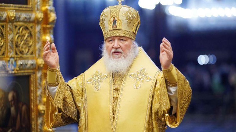 Cyrille, Patriarche de l'Eglise orthodoxe de Moscou et de toute la Russie, à la cathédrale Saint-Sauveur de Moscou le 27 février 2022. (Igor Palkin/AFP)