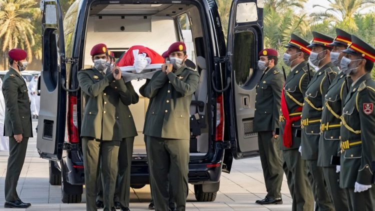 Honour guard carrying the coffin of the late UAE president Sheikh Khalifa bin Zayed Al Nahyan during his funeral