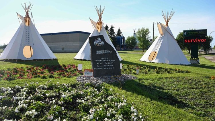 A monument honouring the survivors of the Ermineskin Indian Residential School, Maskwacis, Alberta