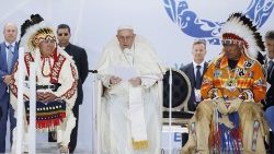 Pope Francis meets with indigenous people and communities during his penitential piligrimage to Canada in July 2022