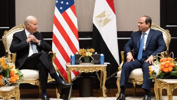 Egyptian President Abdel Fattah El-Sisi and his US counterpart Joe Biden hold a meeting on the sidelines the COP27 summit, in Egypt's Red Sea resort city of Sharm el-Sheikh, on November 11, 2022