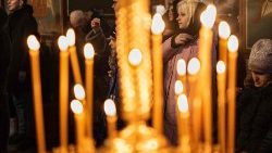 The faithful participate in an Orthodox Christmas service in Kyiv