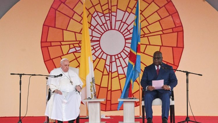 Pope Francis meeting Authorities, civil society and the Diplomatic Corps in the garden of the “Palais de la Nation” in Kinshasa