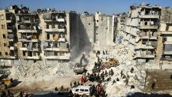 Collapsed buildings in Aleppo