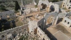 Vue aérienne du monastère de Saint-Siméon-le-Stylite dans le nord de la province d'Alep, après le séisme du 19 février 2023
