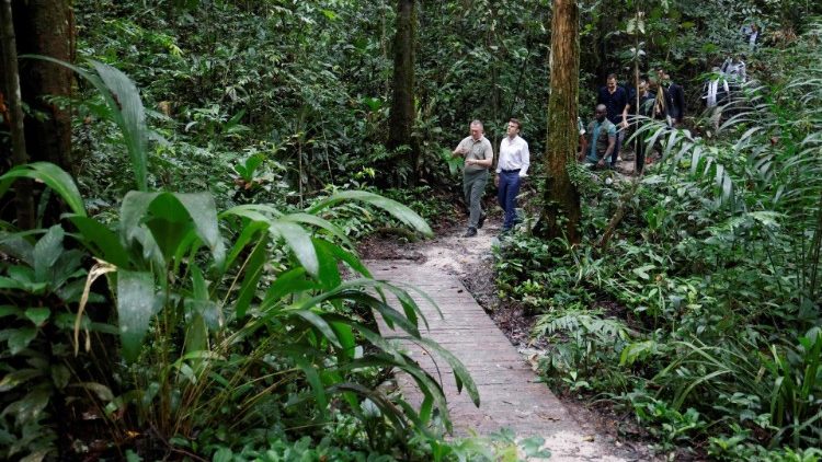 Der französische Präsident Emmanuel Macron besucht die Wälder Gabuns