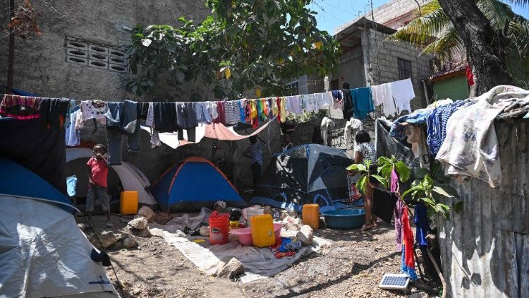 A makeshift refugee camp set up by residents escaping gang violence in Port-au-Prince