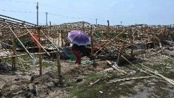 The aftermath of the cyclone in the Site Pyone Yay refugee camp near Ponnagyun Township in Sittwe district, Myanmar