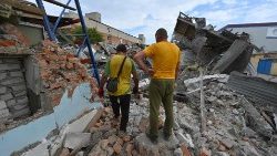 Destruction caused by a Russian missile strike in Kharkiv