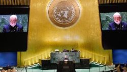 Mgr Paul Richard Gallagher au siège de l'ONU à New-York mardi 26 septembre, pour la 78ème session de l’Assemblée générale des Nations unies.