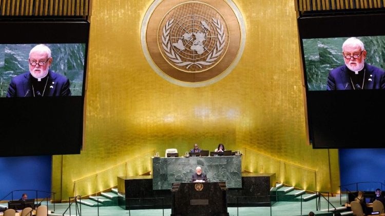 Mgr Paul Richard Gallagher au siège de l'ONU à New-York mardi 26 septembre, pour la 78ème session de l’Assemblée générale des Nations unies.