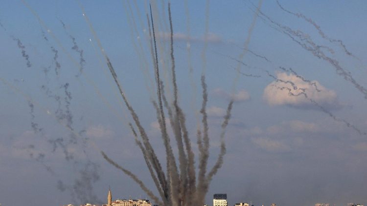 Rockets are fired by Palestinian militants from Gaza towards Israel