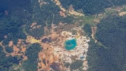 Aerial view of a mining site in western Guyana