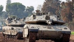 Israeli tanks deployed along the border with the Gaza Strip