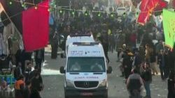 An image grab from a video released by state-run Iran Press News shows an ambulance near the site where the two explosions struck