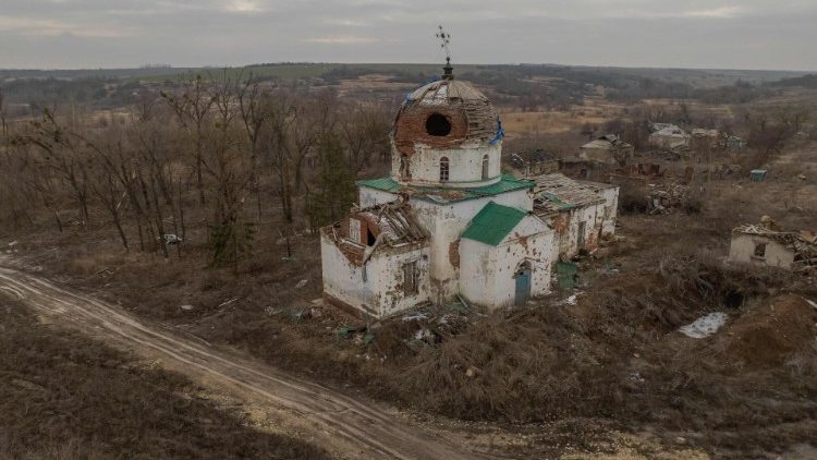 A damaged church in Ukraine's Kharkiv region