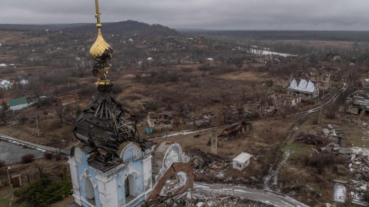 Zerstörte Kirche in der Nähe von Donezk