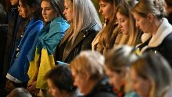 People pray for peace in Ukraine during an inter-faith prayer service at the Ukrainian Catholic Cathedral of the Holy Family in London
