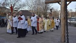 Messe de Pâques en la co-cathédrale latine du Père Miséricordieux de Zaporijjia, le 31 mars 2024. 