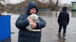 Eine überschwemmte Ortschaft in Kasachstan