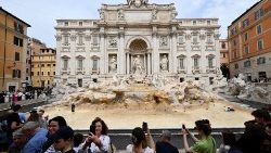 Tourists at the Trevi Fountain in Rome