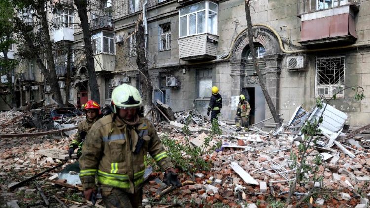 Aftermath of a Russian strike on a residential building in Dnipro in April 2024 which killed at least 8 people, including 2 children