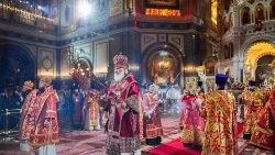 Patriarch Kyrill von Moscow feiert Ostern in der orthodoxen Kathedrale von Moskau