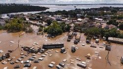 ब्राज़ील में बाढ़ से प्रभावित क्षेत्रों का एक दृश्य, तस्वीरः 10.05.2024