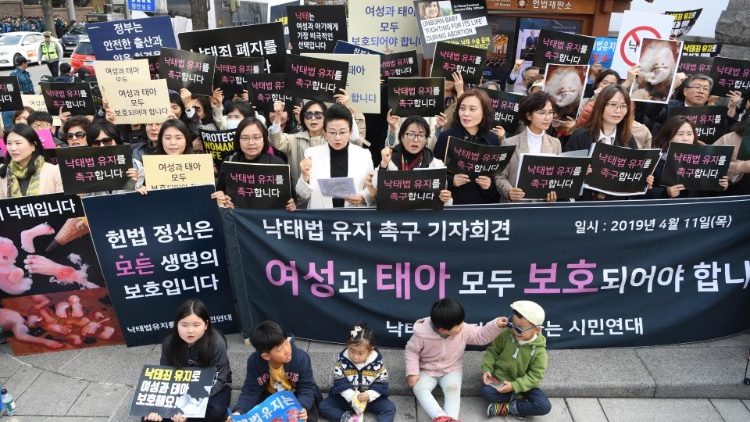 Pro-life activists protesting against abortion in Seoul, South Korea, in April 2019.  