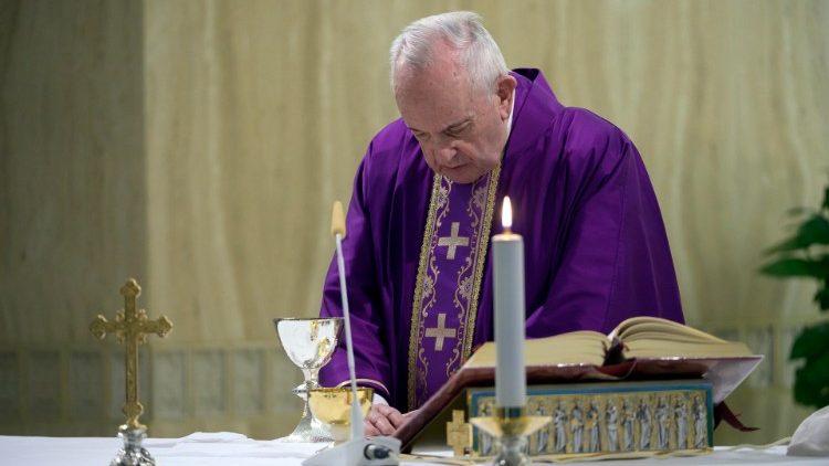 Pope Francis celebrates Mass at Casa Santa Marta, 28 March 2020