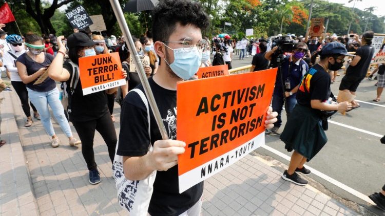 Protesters in Quezon City march against the new anti-terrorism bill