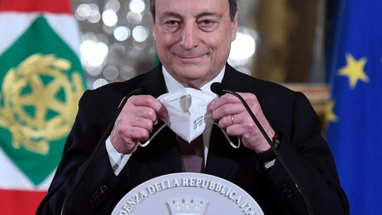 Le nouveau président du Conseil italien, Mario Draghi, au palais présidentiel du Quirinal, à Rome le 13 février 2021. 