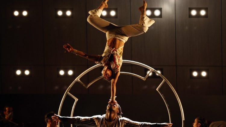 A performance at the Festival of Theatre and Circus in Bogota, Colombia.  