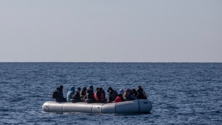 Migrants aboard a dinghy in April 2021