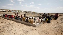 Displaced Yemeni children at a camp for Internally Displaced Persons (IDPs) on the outskirts of Sana'a