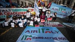 意大利航空的员工在罗马静坐示威