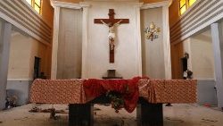 The altar at St. Francis Xavier parish in Owo, Ondo, stained with blood after the attack on Sunday