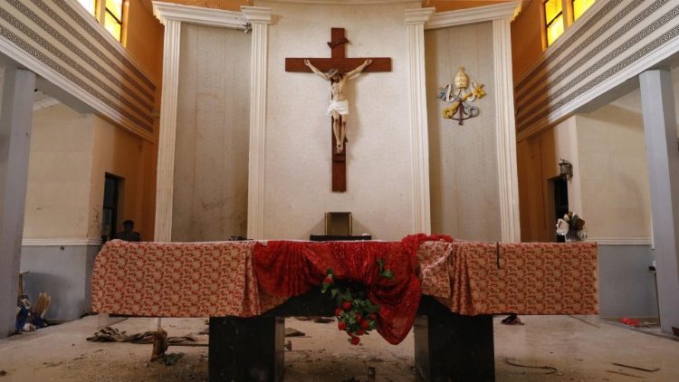 The altar at St. Francis Xavier parish in Owo, Ondo, stained with blood after the attack on Sunday