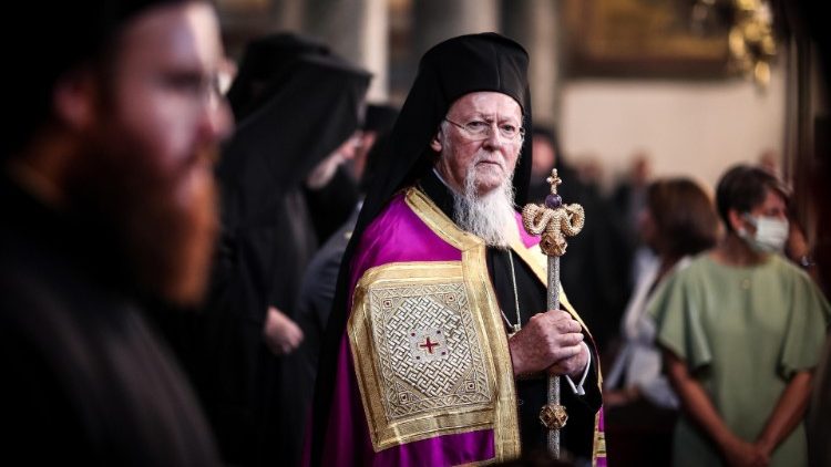 Le patriarche œcuménique de Constantinople Bartholomée en la cathédrale Saint-Georges, principale cathédrale orthodoxe grecque d'Istanbul, en Turquie, le 1er septembre 2022. 