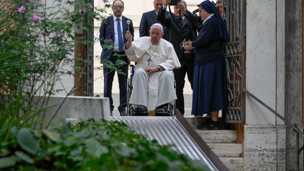 Pope Francis enters the Teutonic cemetery