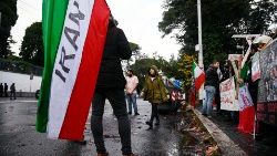 Protestors outside the Iranian embassy in Rome. 